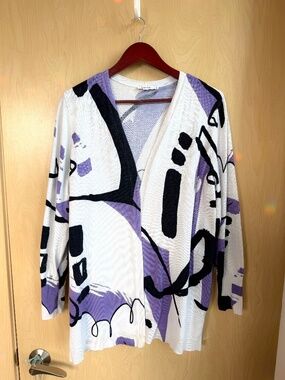 CHICO’S Multicolored Spun Rayon Abstract Print Long Sleeves Open Cardigan Small